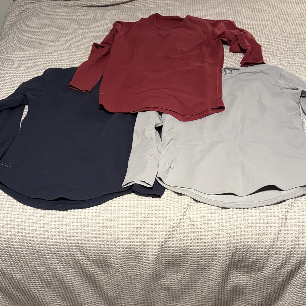 BYLT Basics Long Sleeve Tees - Red, Navy, Light Gray
